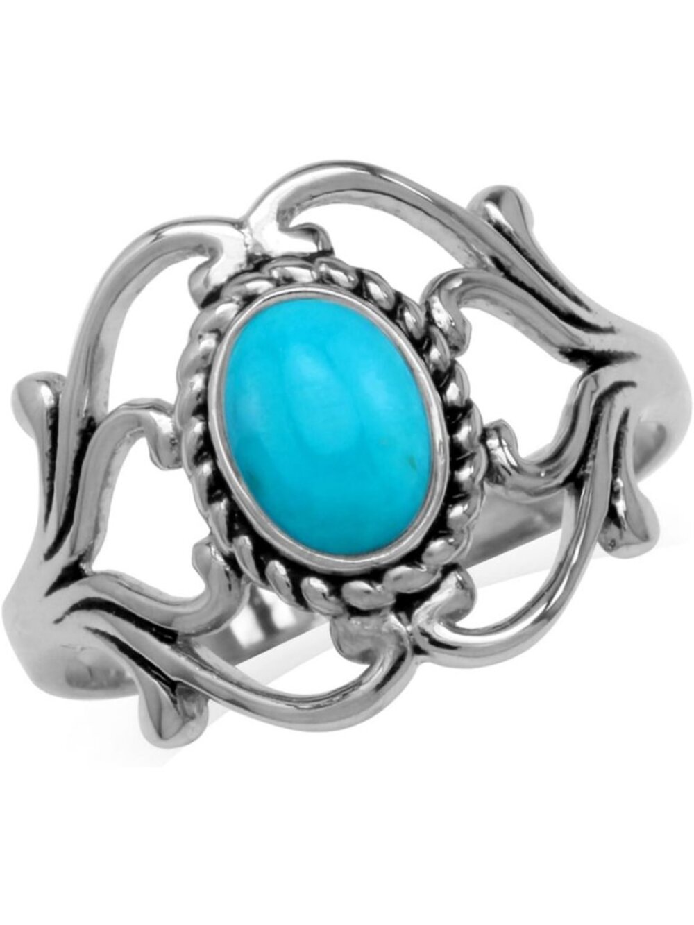 Elegant Victorian Style Cabochon Gemstone Ring in White Gold Plated 925 Silver